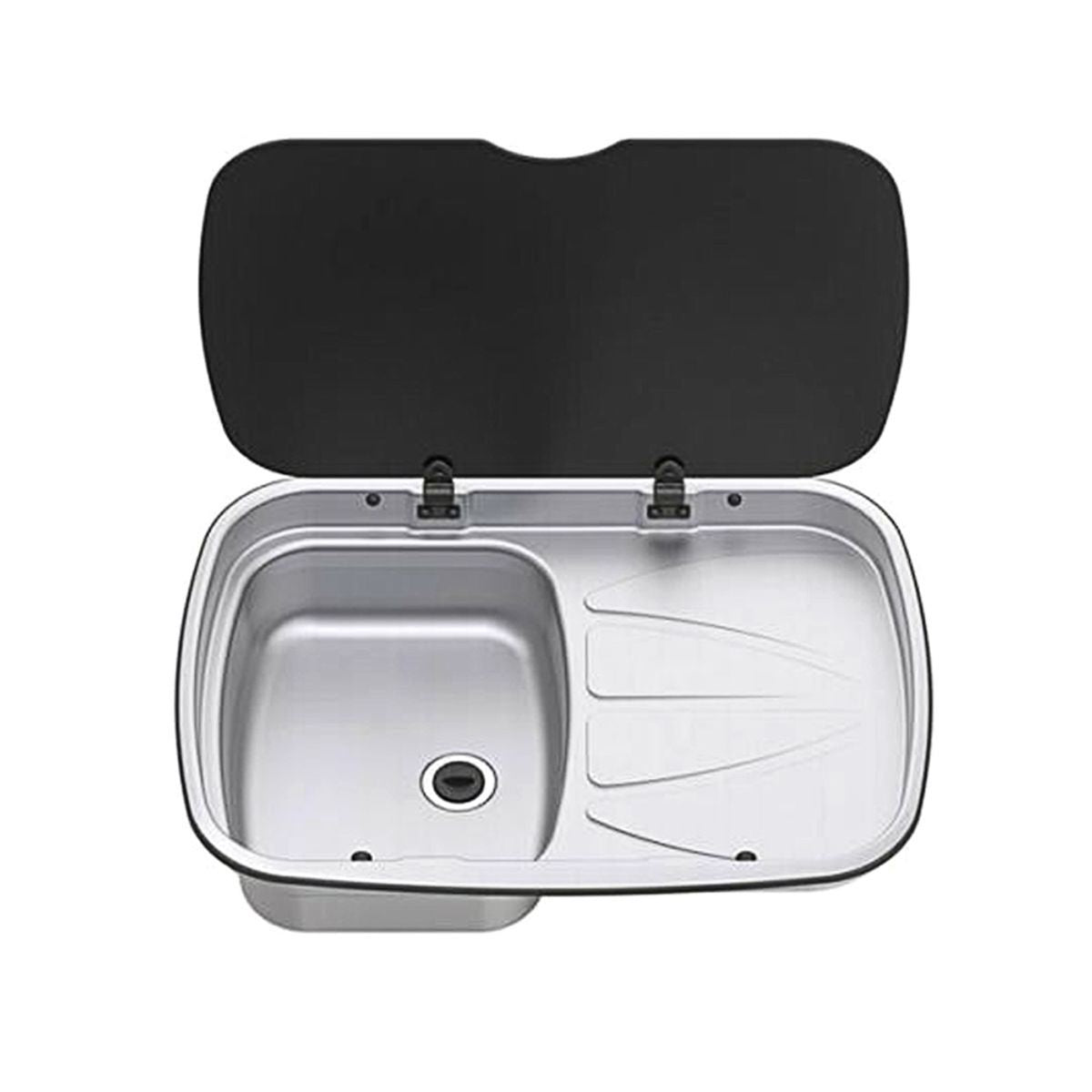 Thetford Argent Sink & Right Hand Drainer S/S with Black Glass Lid N446/SS