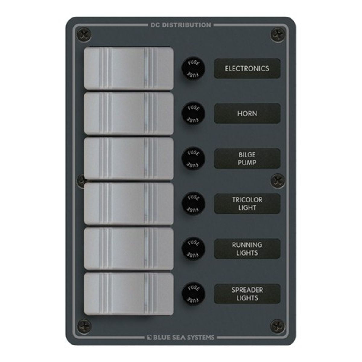 Blue Sea 6-Pos IP66 Waterproof V Panel Slate Grey