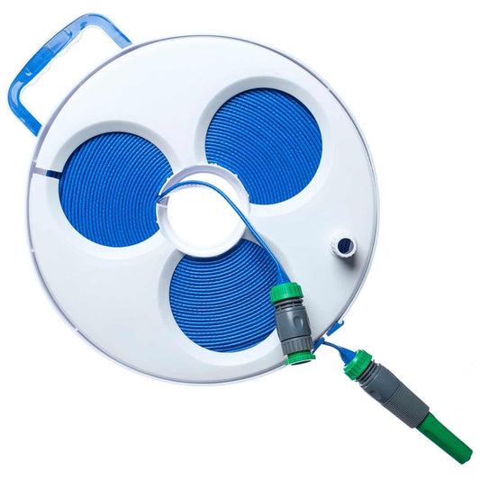 20M BLUE LAYFLAT HOSE ON REEL C/W FITTINGS 9-40221B