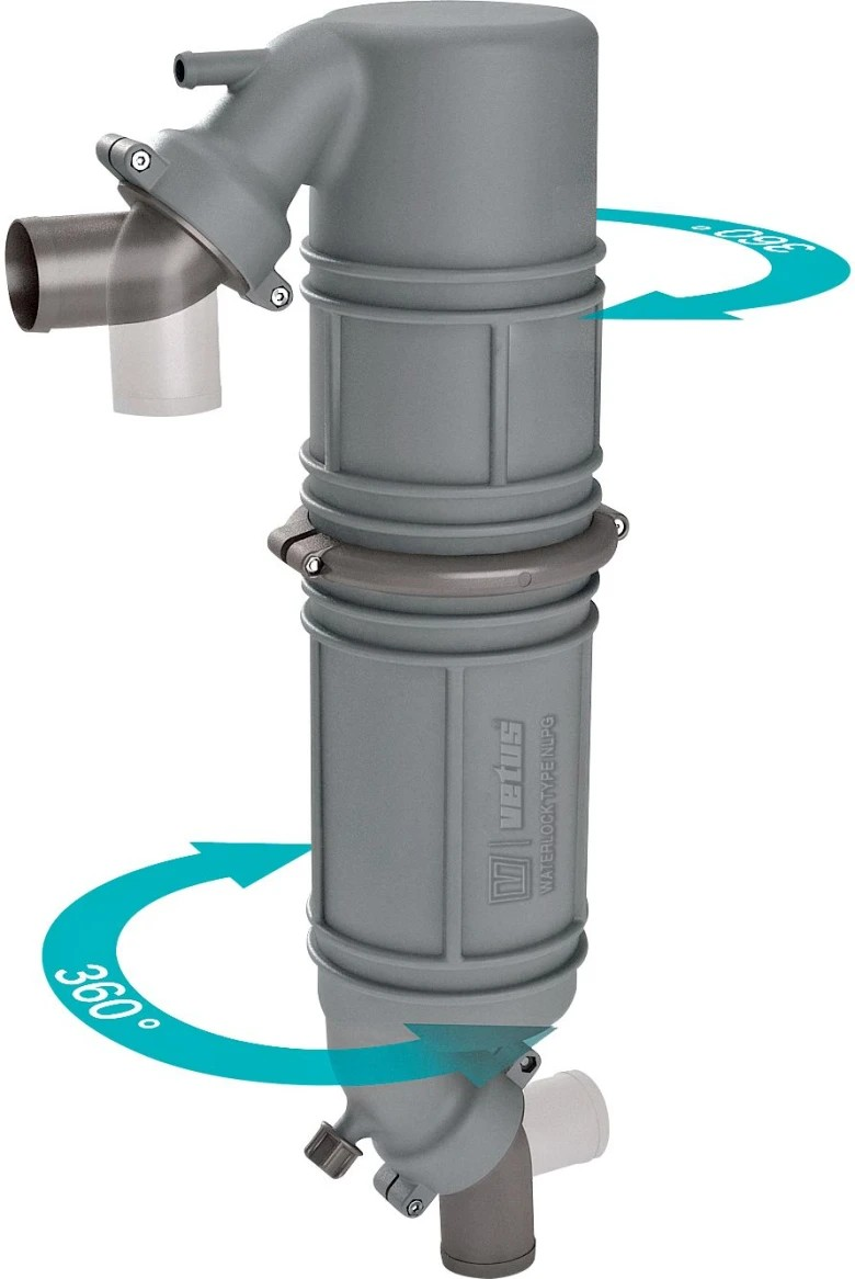 Rotatable muffler/gooseneck type NLPG, with rotating inlet and outlet for Ø 90 mm hose NLPG90