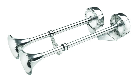 Double trumpet horn, 12 V, stainless steel (AISI 304), set high pitch and low pitch H12D