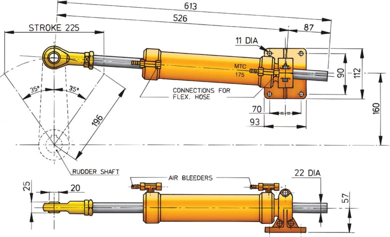 Cylinder type MTC175, for 10 mm ID tubing, (incl. 10 mm connectors) MTC17510