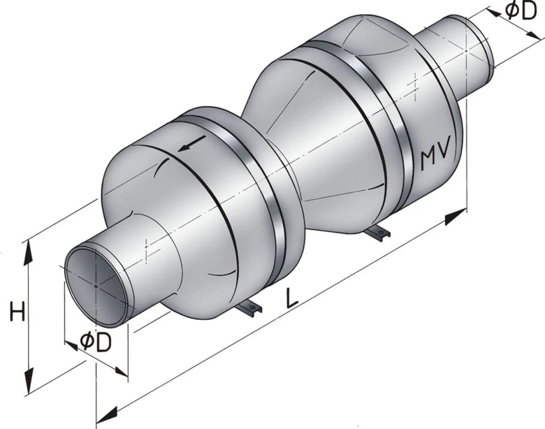 Exhaust muffler type MV100, for 100 mm hose MV100