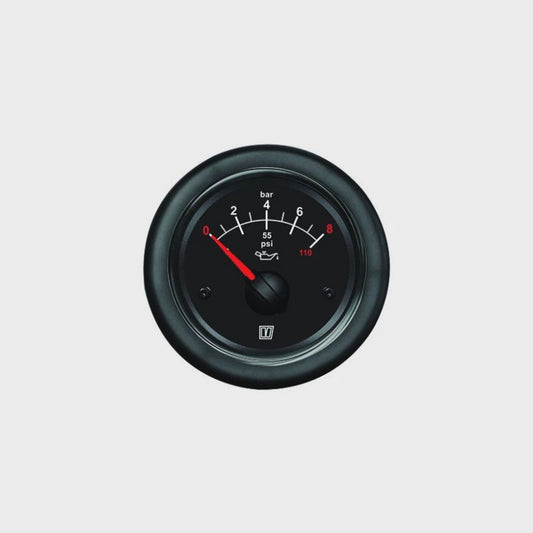 Oil pressure gauge black, 12 / 24 V, (0-8 kg/cm2), cut-out size Ø52mm (excl. sensor) OILB