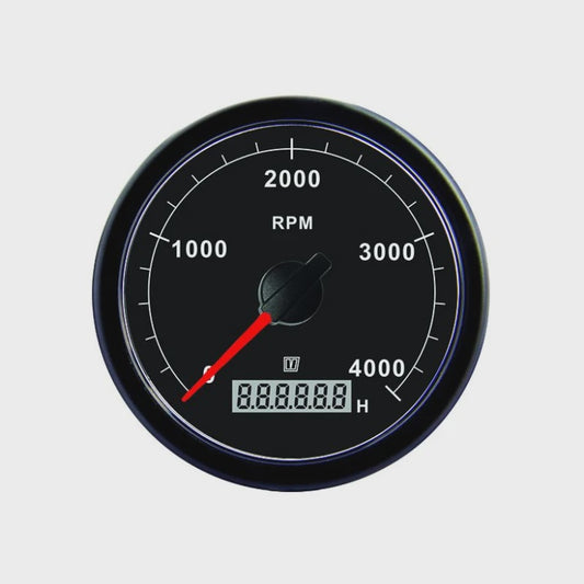 Revolution counter/hour counter, black, 12/24 V, (0-4000 RPM), cut-out size 100mm TACHB4000