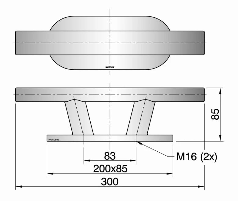 Cleat stainless steel (AISI 316) type TAURUS 5, length 300 mm TAURUS05