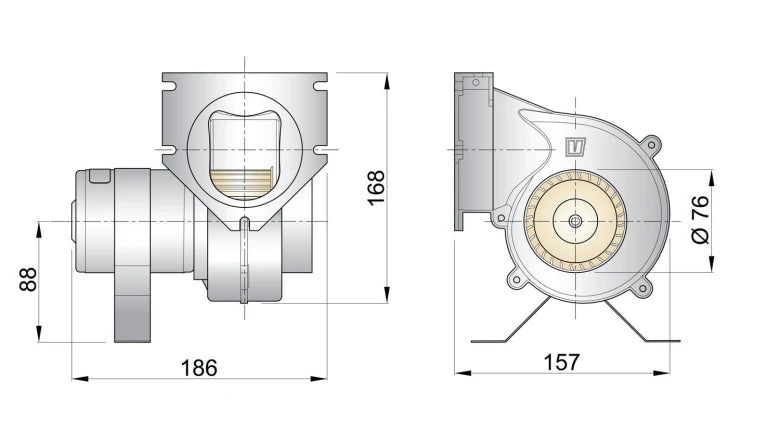 Extraction ventilator, 24v, 76mm (3") , incl. mounting bracket and in-line hose connection flange VENT7624A