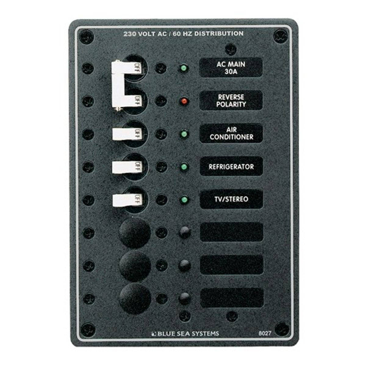 Blue Sea Panel 230V Dual Pole In +3CB+2 Spare