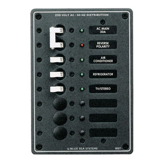 Blue Sea Panel 230V Dual Pole In +3CB+2 Spare