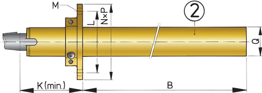 Bronze stern tube with mounting flange and one bearing aft, length 1500mm, diameter 30mm