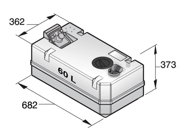 Synthetic waste water tank 60 L incl. connections and insp. lid (excl. inlet fitting) BTANK60C