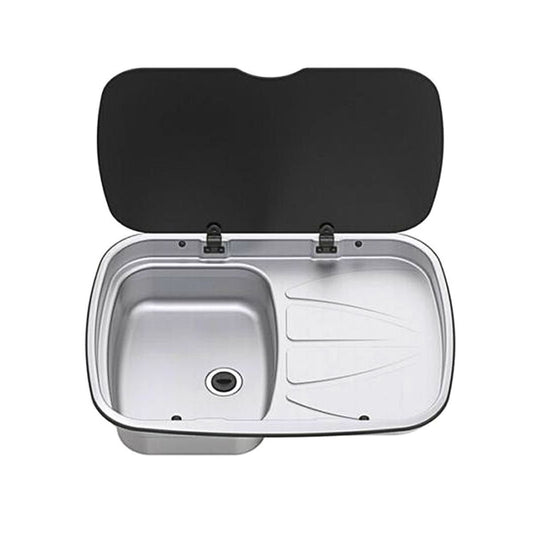 Thetford Argent Sink & Right Hand Drainer S/S with Black Glass Lid  N446/SS