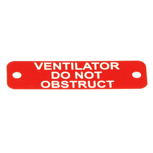Vent Do Not Obstruct Label (S) Red with White Engraving 75mm x 22mm