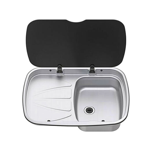 Thetford Argent Sink & Left Hand Drainer S/S with Black Glass Lid  N444/SS
