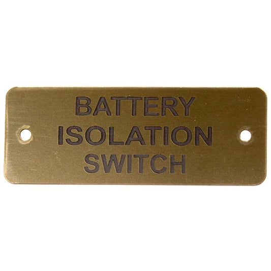Battery Isolation Switch (L) Label Gold with Black Engrave 105 x 40mm