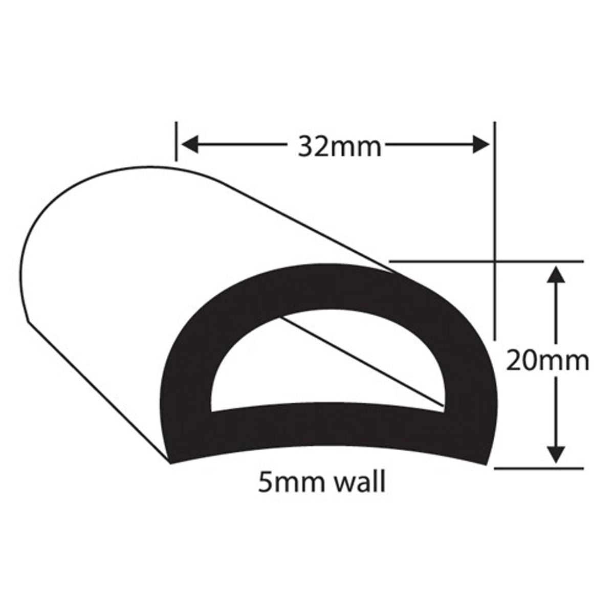 Wilks PVC 50 Fender D Section (32 x 20mm x 9m / Black)