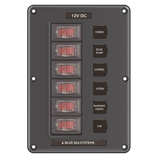 Blue Sea IP66 Circuit Breaker Switch Panel 6 Position Grey