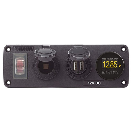 Blue Sea Accessory Panel 15A CB+ USB+12V Socket + Voltmeter