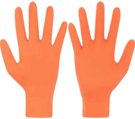 Halo Disposable Nitrile Powder Free Gripper Gloves, Orange, L, Box of 100
