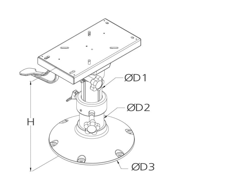 Manually adjustable seat pedestal with slide, height 43 - 63 cm  PCMS4363