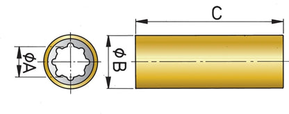 VETUS water-lubricated cutlass bearing, shaft 1" ID, 2" outside, length 6 ½" with brass shell  RULAG15/8