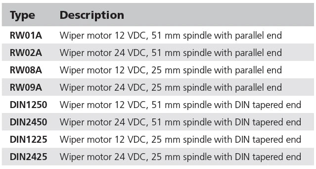 Wiper motor 12V, 25 mm shaft with parallel end, self-parking, 2 speed  RW08A