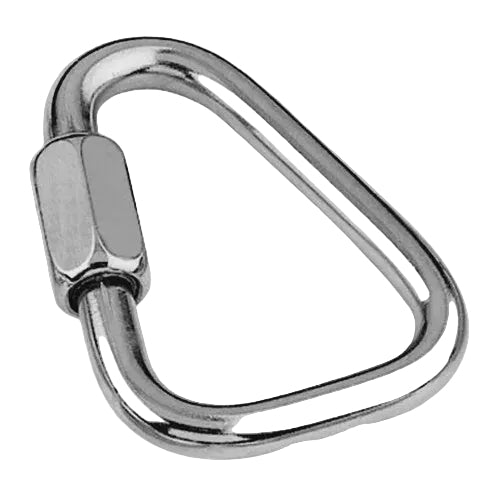 Metal carabiner on a white background