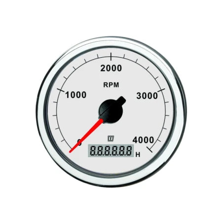 Revolution counter/hour counter, white, 12/24 V, (0-4000 RPM), cut-out size 100 mm ID TACHW4000