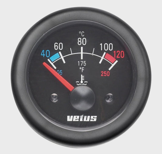 Water temperature gauge, black, 12/24 V (40-120Â°C), cut-out size Ã˜ 52 mm (excl. sensor)  TEMPB
