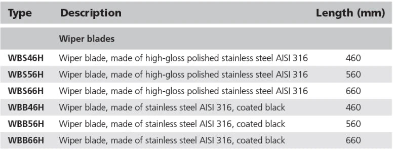 Wiper blade, high-gloss polished stainless steel AISI 316, L= 460 mm  WBS46H