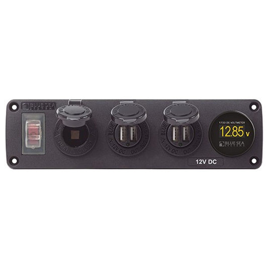 Blue Sea Accessory Panel 15A CB+ 2x USB+12V Socket + Voltmeter