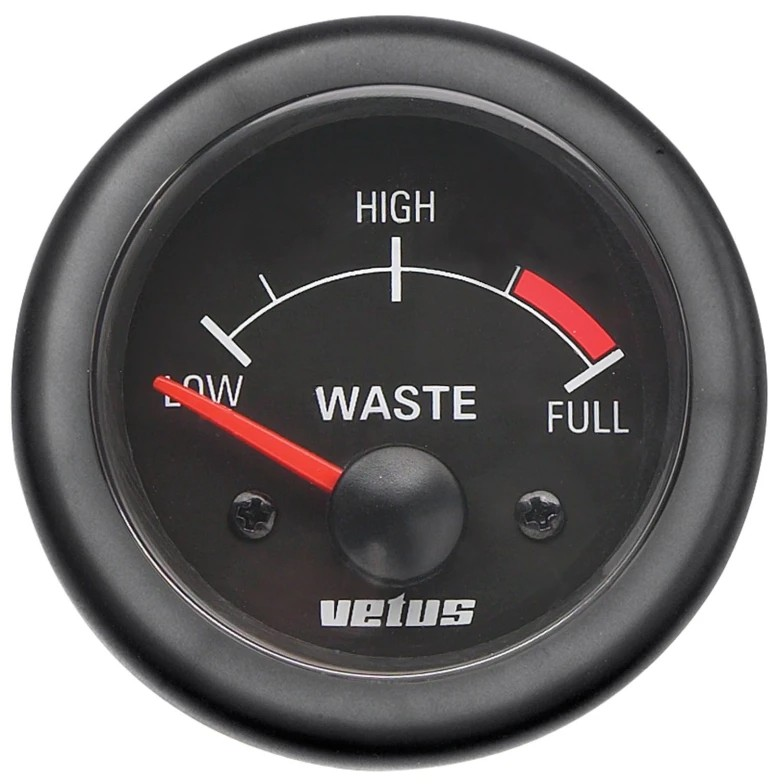 Vetus WASTE24B Waste water level indicator, black, 24V, cut-out size Ø 52 mm (excl. sensor)