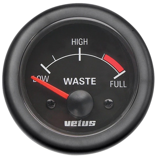 Vetus WASTE24B Waste water level indicator, black, 24V, cut-out size Ø 52 mm (excl. sensor)