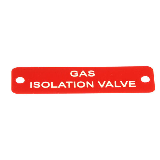 Gas Isolation Valve Label (S) Red with White Engraving 75mm x 22mm