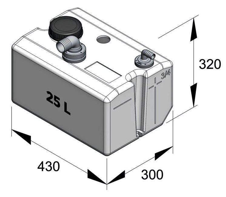 Synthetic waste water tank 25 L incl. connections and insp. lid (excl. inlet fitting)  BTANK25C