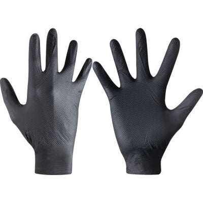 Halo Disposable Gloves, Diamond Grip, Black, Nitrile, Powder Free, Pack of 50, 8.3g