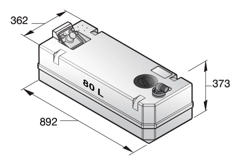 Synthetic waste water tank 80 L incl. connections and insp. lid (excl. inlet fitting)  BTANK80C