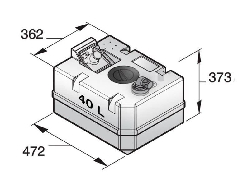Synthetic waste water tank 40 L incl. connections and insp. lid (excl. inlet fitting)  BTANK40C