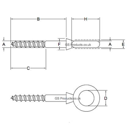 Stainless Steel Woodscrew Eye Bolt 6mm x 60mm  SSWSEB06060